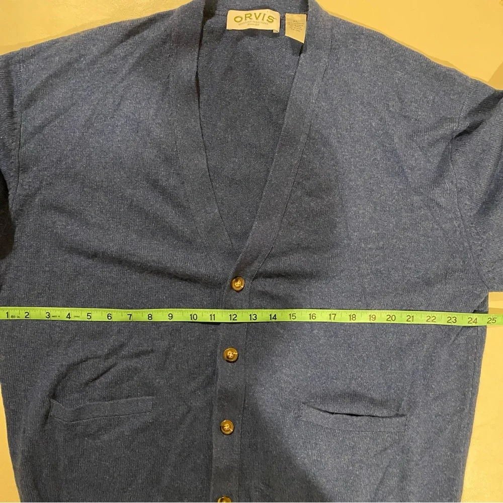 Orvis Cardigan Mens XL Blue Sweater Cashmere Grandpa Pockets